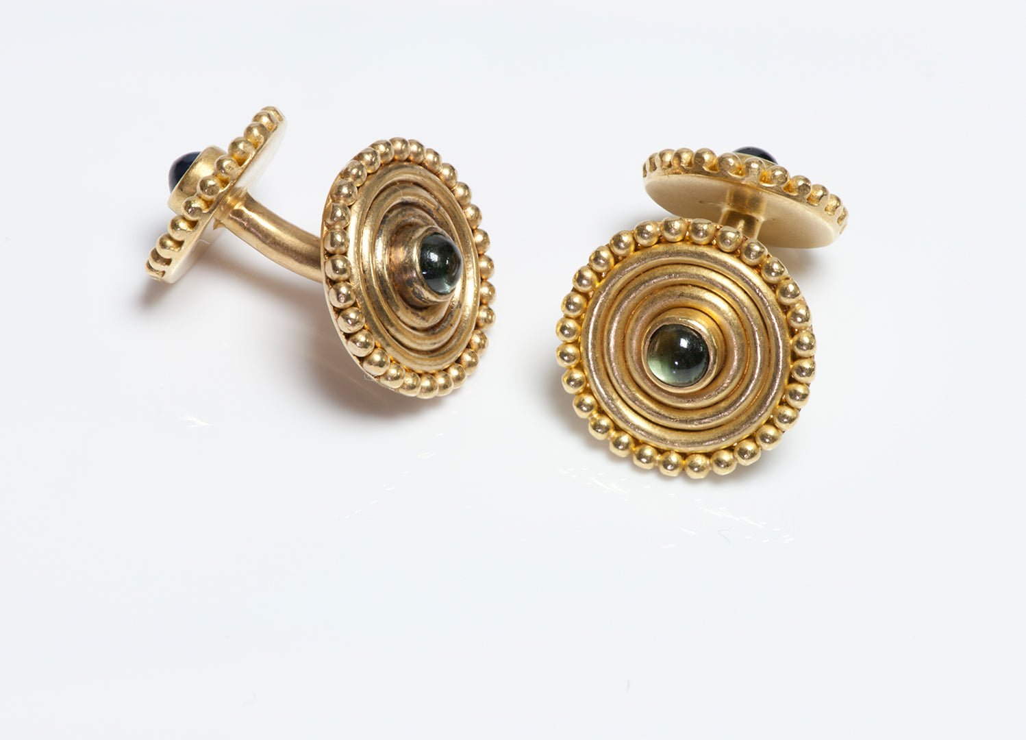 DSF ANTIQUE JEWELRY Reinstein Ross 22K Yellow Gold Gemstone Disc Cufflinks