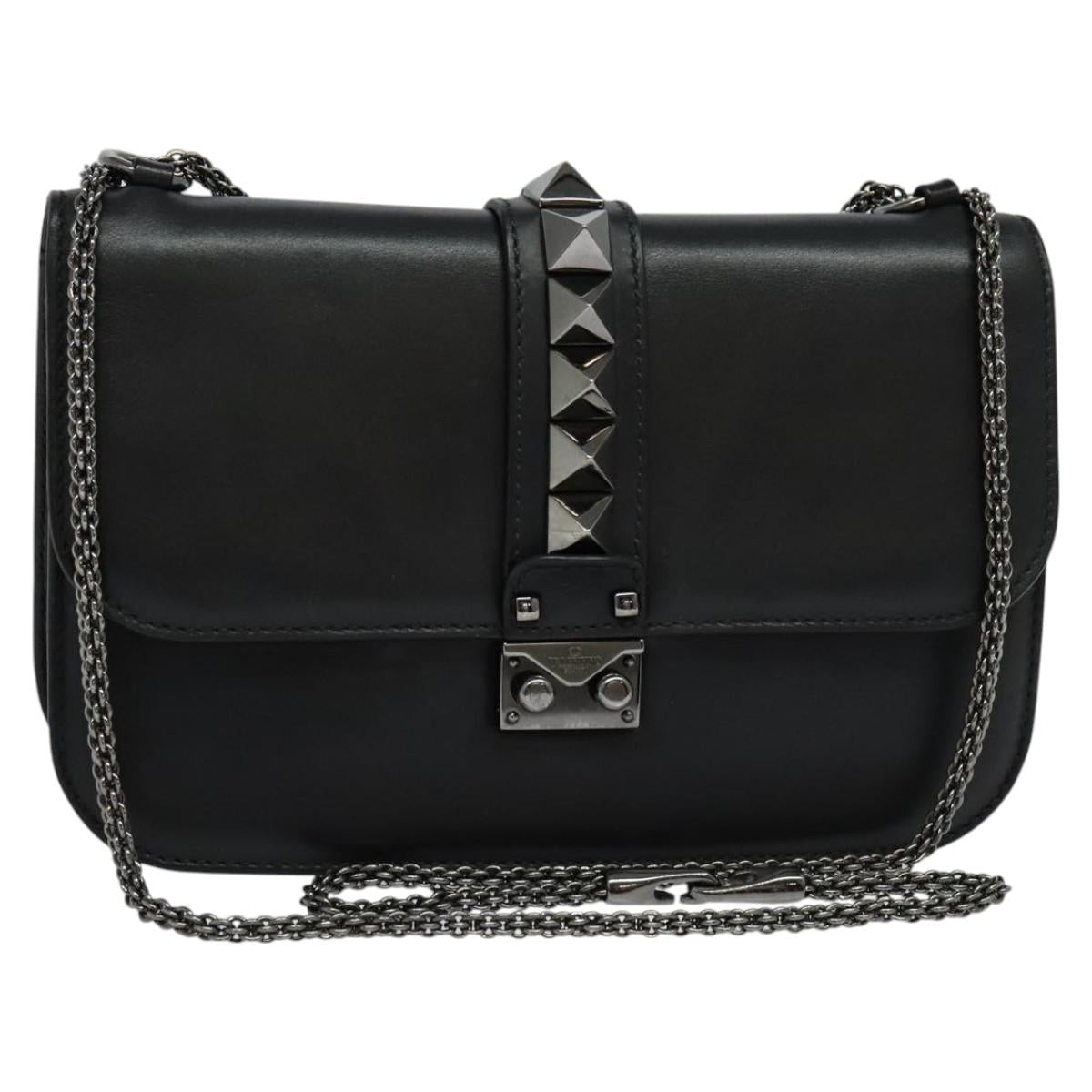 VALENTINO Chain Shoulder Bag Leather Black Auth sw127