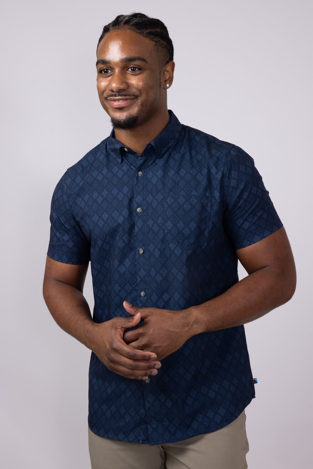 Union Printed Aeromesh Button Up Shirt for Men in Navy Blue   Y13A4MJ NOCTURNE
