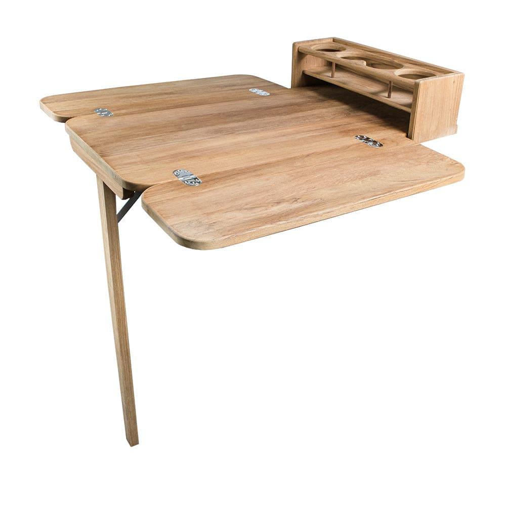 Whitecap Cockpit Table w/Folding Leaves 4 Cupholders   Teak [61392C]