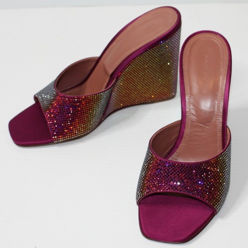 Amina Muaddi Lupita Crystal Wedge Sandal in Magenta EU 40.5   US 10.5 $2225 NEW