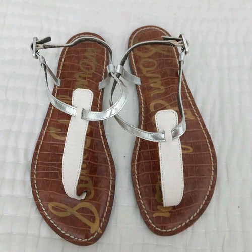 Sandali donna Sam Edelman GIGI argento bianco pelle cinturino tanga taglia 7 5M US