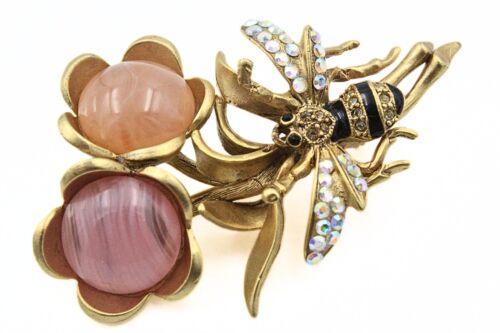 Stupenda Spilla Oscar De La Renta Fiore Vetro Versato Ape Strass