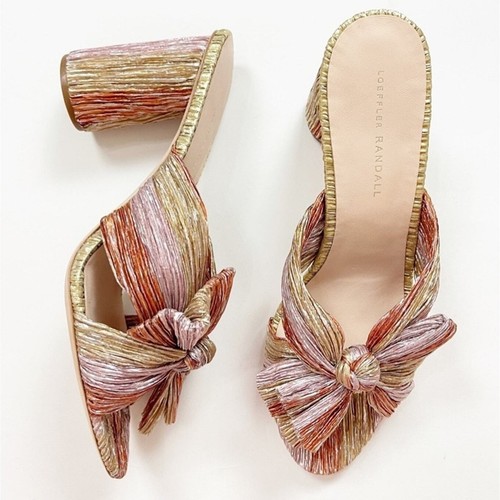 Loeffler Randall Penny Pleated Bow Heel G Pink Ginger Striped NIB NWT 11.5