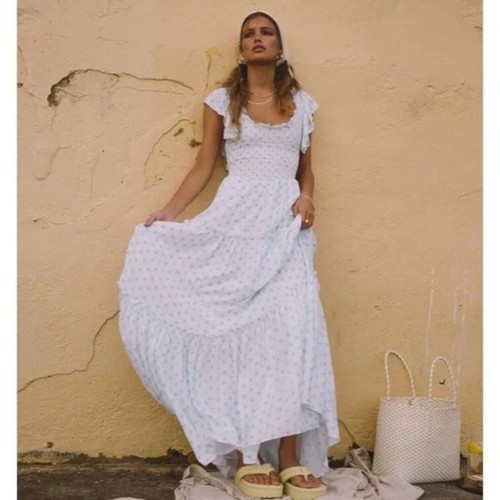Anthropologie Araminta James Positano Tiered Maxi Polka Dot Dress sz XL