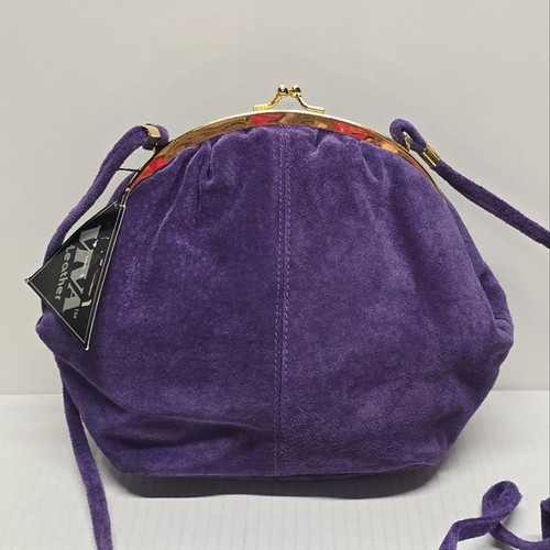 AWAY Vintage 80s Purple Suede Crossbody clamshell clasp evening bag By VIVA leather
