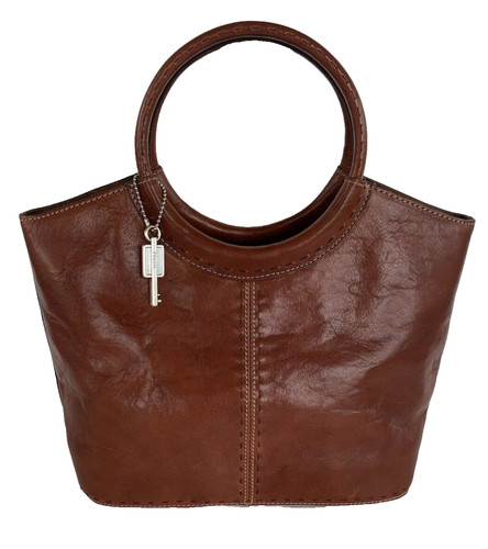 Vintage Fossil Satchel Brown Genuine Leather Strap Round Handles Fossil Key Y2K
