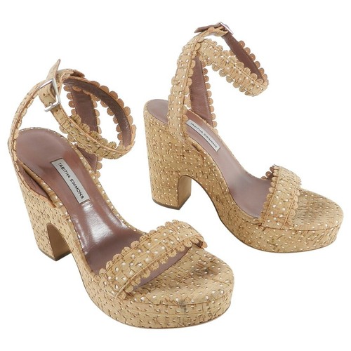 Tabitha Simmons Sandal Harlow Perforated Cork Size 35 Ankle Strap Platform Heel