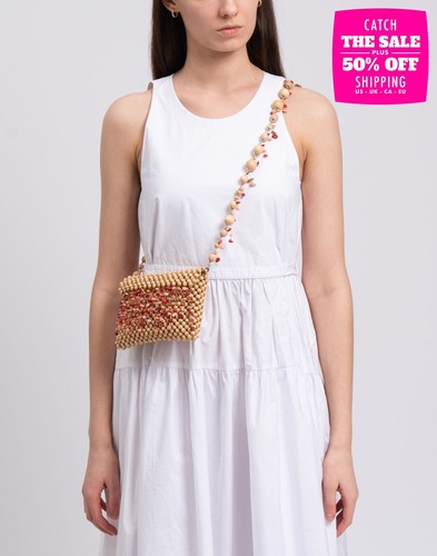 RRP €385 ROSANTICA Wooden Beads Crossbody Bag Flap Closure HANDMADE in Italy