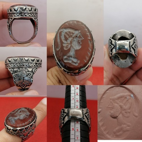 Afghan vintage a Intaglio King face in engraving silver ring
