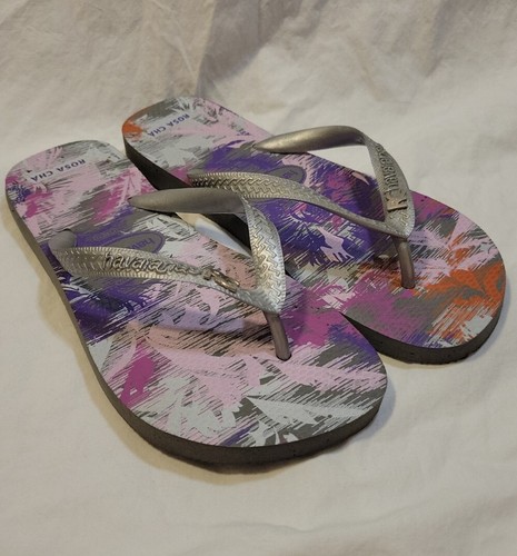 RAYE Havaianas Rosa Cha Collab Flip Flops US 11 Limited Edition Pink Purple Silver