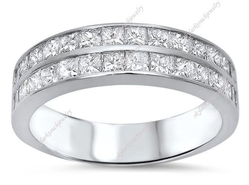 1.75Ct Princess Cut D VVS1 Diamond Men's Wedding Band Ring 14K White Gold Over