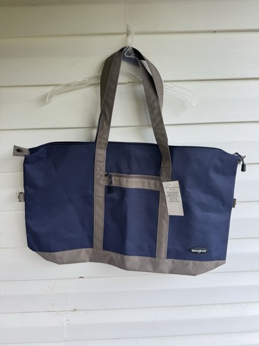 Samsonite Yacht Tote Duffle Bag Tan & Navy Blue Handles Pocket New With Tags