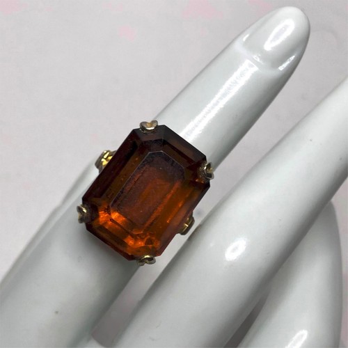 1573 AVON Vintage Gold tone faux smoky topaz Art deco chunky ring sz 5.5