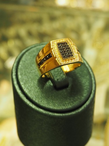 1.5CT Lab Created Black Onyx Men's Engagement Ring in 14k Yellow Gold Over 925
