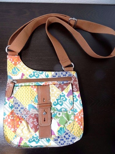 (DLO) New FOSSIL Leather Multicolor Floral Cross body Shoulder Handbag Purse