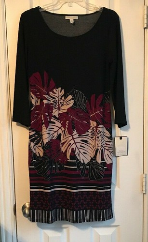 ESSENTIALS Dana Buchman Black  Beige & Magenta Dana Essential Dress Size S NWT
