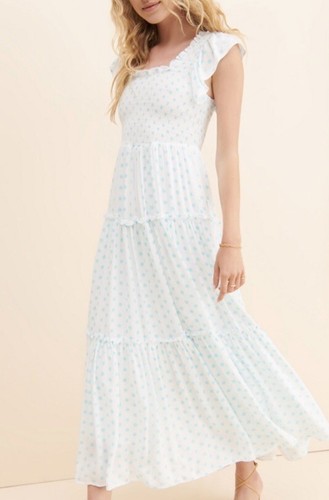 araminta james The Positano Dress White Blue Polka Dot Size Medium