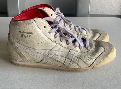 Onitsuka Tiger White Mexico Mid Runner Sneaker Crackled Leather Size 38 W7 M5.5