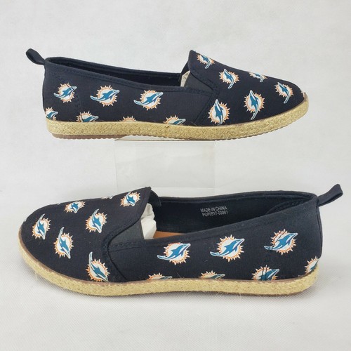 BRANDBLACK Miami Dolphins Slip On Espadrilles Flats Black Logo Canvas Women's Size 11 (XL)