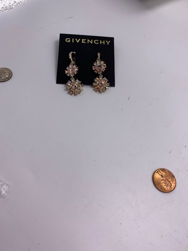  Givenchy crystal cluster double drop earrings g tone #503