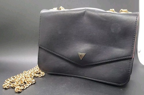 Guess Leather Handbag Women's Crossbody G Tone Chain Shoulderbag Small Black