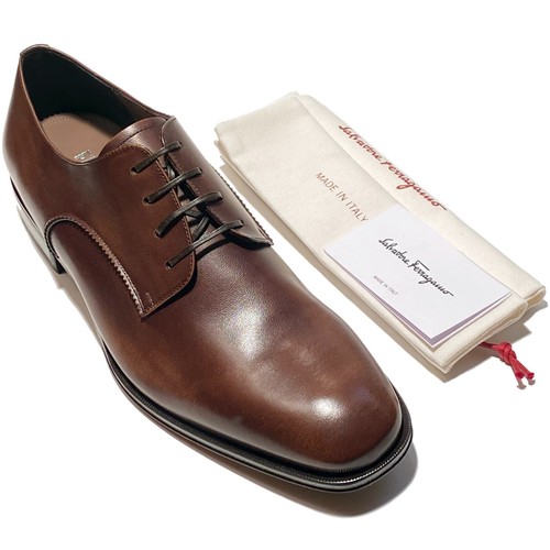 RENS ORIGINAL Ferragamo Men's 11.5 EE Leather Polished DANIEL Oxford Brown Dress Shoes Derby