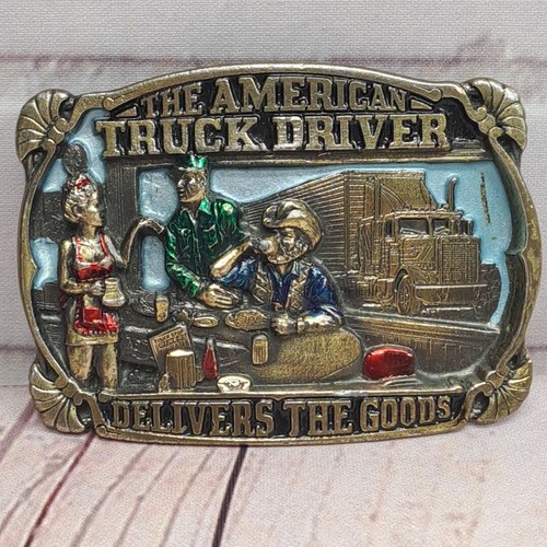 Vintage 1986 The American Truck Driver Brass Belt Buckle Made In USA Eagle #1647