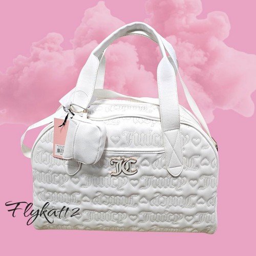 Juicy Couture Pink League Dome Weekender Bag Quilted White With Mini Purse Charm
