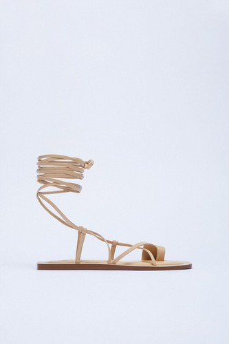 ZARA STRAPPY LOW HEEL LEATHER SANDALS WITH TOE LOOP 1600 810 SZ 6