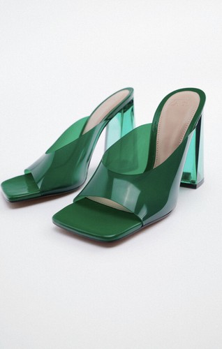 ZARA VINYL SANDALS WITH METHACRYLATE HEEL GREEN SZ US 9 EUR 39 NEW