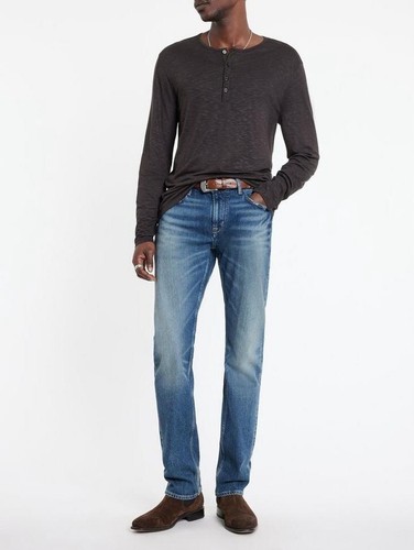 John Varvatos Mens Carver Long Sleeve Henley Shirt Large Dark Blue NWT