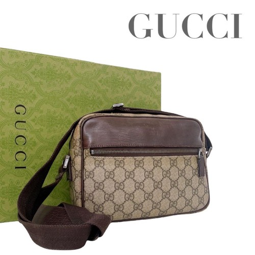 Authentic Gucci GG Supreme Shoulder Bag In PVC Leather Brown In Color For Men