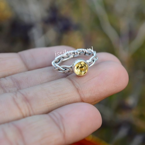 Yellow Citrine Topaz Gemstone Jewelry 925 Sterling Silver Handwork Dainty Ring