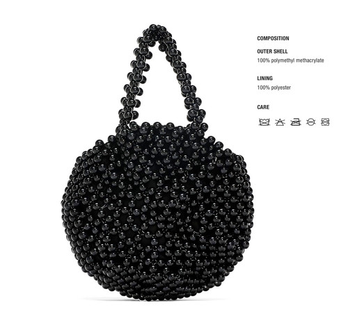 NWT ZARA Black Small Round Circle Beaded Double Handle Bag Purse Handbag Unique
