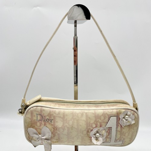 Christian Dior Shoulder Bag Trotter Flower Pink No1 Leather BO F 1004 Y2K Auth