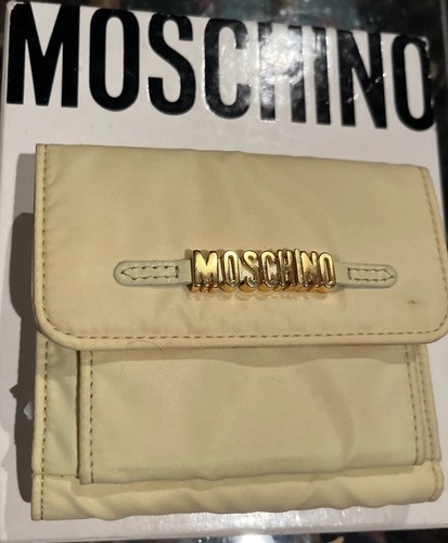 Portafoglio Vintage Moschino Anni 90 Redwall Boxato Bi F Quadrato Tessuto Logo Oro Giallo