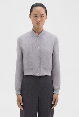 Giacca Theory Shrunken Varsity nuova con etichetta in flanella di lana double face taglia P vendita $595