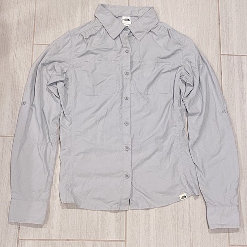 The North Face TNF Women Medium Nylon Button Up Long Sleeve Shirt (Light Gray)