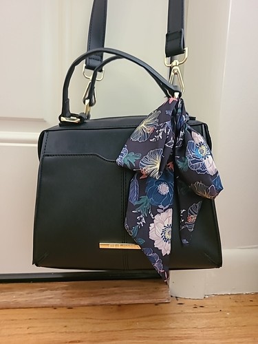 Steve Madden satchel crossbody bag Black Ribbon G zipper pockets MEDIUM