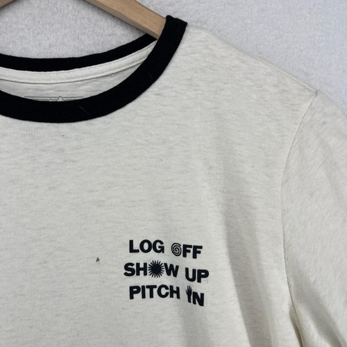 PATAGONIA Shirt Womens XL LOG OFF SHOW UP PITCH IN CTA Ringer Responsibili Tee