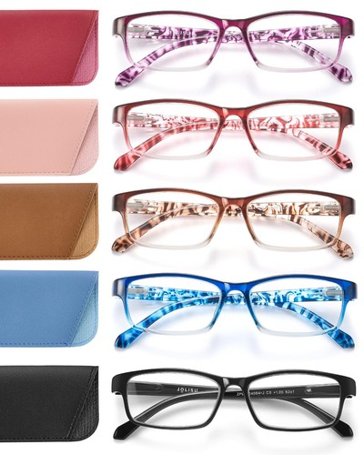 5 Pack Reading Glasses for Women and Men Lightweight Eyeglasses with Spring H...