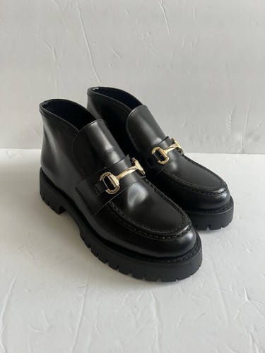 New Steve Madden Women Chunky Classic Leon Black Box Leather Loafer Shoes SZ 6