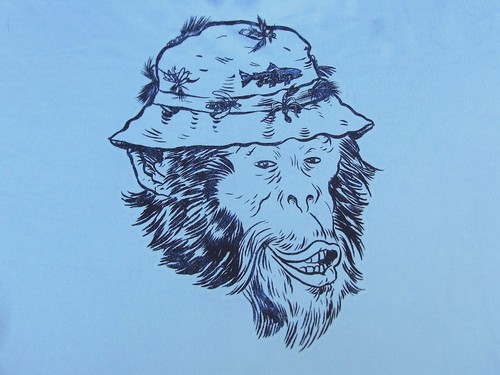 Patagonia Graphic Tech Fish Tee Shirt Men's XXXL Blue Monkey Bigfoot Chimpanzee