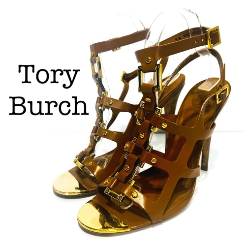 Tory Burch Francesca tacchi alti gladiatore in pelle marrone taglia 9
