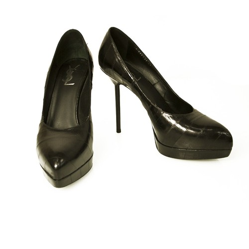SAINT LAURENT (YSL) Décolleté Yves Saint Laurent YSL in pelle serpente d'acqua nero tacchi plateau 41