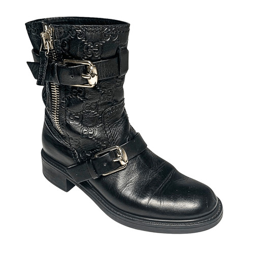 Stivali Moto Gucci Bonneville Pelle Nera Guccissima EU 36 5 US 6 5 GG Logo