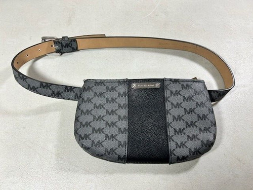 Michael Kors 556137 borsa da cintura monogramma taglia S M nera grigio pelle confezione fanny