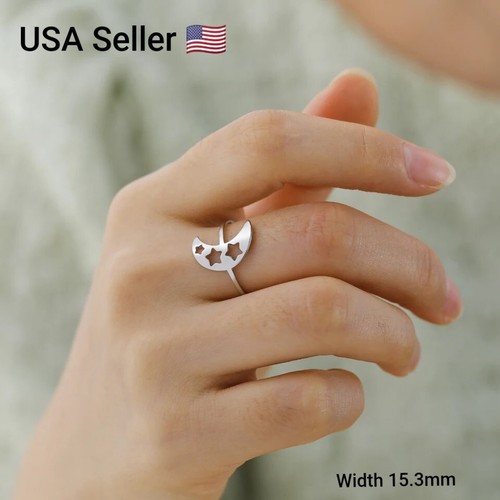 Stars Crescent Moon Ring Stainless Steel Women Bohemian Band Finger Rings New