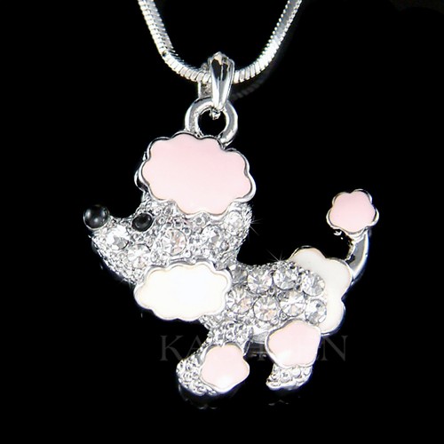 Rosa Francese Cane Barboncino IN Swarovski Cristallo Smalto Pittura Collana New